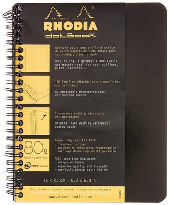 Rhodia A5 Dot Spiral Notebook 160 Pages Detachable Clairefontaine Paper Black