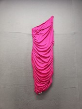 Parthea Women Dress S Pink Side Zip One Shoulder Ruched Bodycon Stretched Party