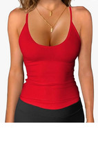 Tank Top for Women Built in Shelf Bra Spaghetti Strap Slim Fit Ribbed Camisole-M