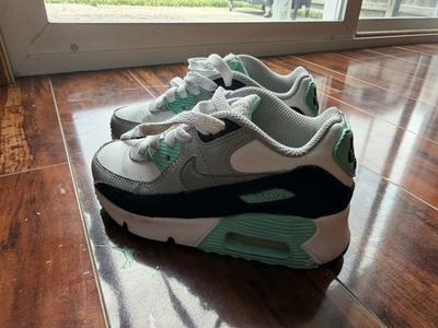 #ad Nike Air Max 90 Kids Sneakers White Gray Black Mint Green Leather US 11C $28.00