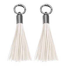 2Pcs Leather Keychain Tassels, Women Tassel Bag Charm, White
