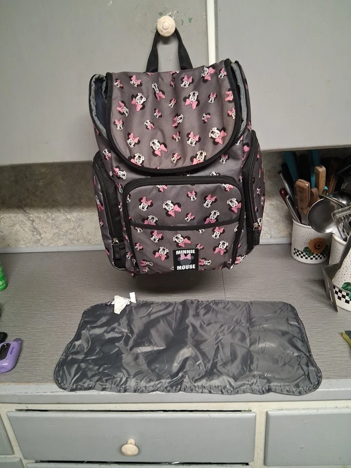 迪士尼宝贝米妮老鼠尿布袋背包灰色/粉红色宽敞时尚-全新! — 第 2/4 张图片