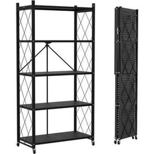 USED 5-Tier Heavy-Duty Storage Rack – Foldable Shelving Wheels Kitchen & Garage