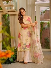 Latest New Tibby Organza Silk Kurta Palazzo With Dupatta For Women  Girls