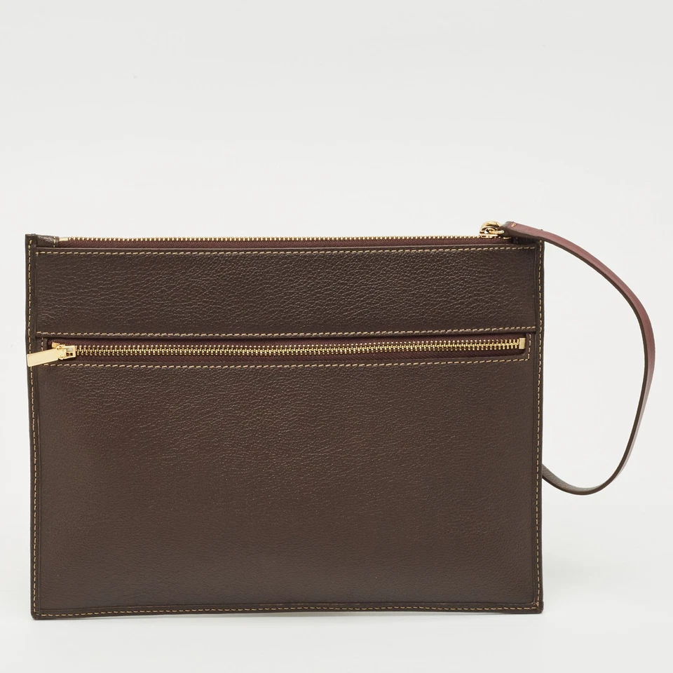 CH Carolina Herrera Brown Monogram Canvas and Leather Zip Pouch - Image 4 of 4
