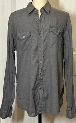 GUESS Los Angeles 1981:Limited Edition Gray Button Frnt Mens Shirt M Lightwt