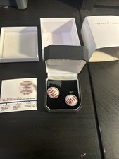 Tokens and Icons MLB Game Used Baseball Sterling Silver Cuff Links NIB - J07