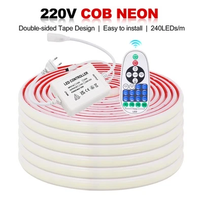 230V Neon COB LED Stripe Streifen Dimmbar IP67 Band Lichterkette Selbstklebend - Bild 1 von 4