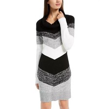 BCX Juniors' Cowlneck Chevron Colorblock Sweater Dress Gray Black Size L
