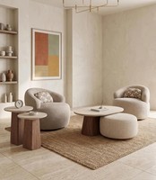 Sessel Set Couchtisch Hocker Satztische Modern Beige Elegant Lounge