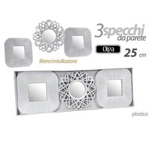 SET 3 SPECCHI PARETE DECORATIVI QUADRI LIBERA INSTALLAZIONE 25CM PLASTICA 813030