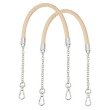 2Pcs 62cm/24.4" PU Leather Braided Purse Strap Beige Apricot, Silver Buckle 