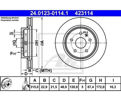 2 pieces brake disc ATE 24.0123-0114.1 for Opel Insignia A