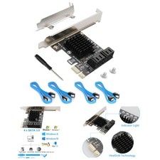 Low Profile 4 Port SATA Card, PCIe 3.0 Compatible with 4 SATA Cables Included