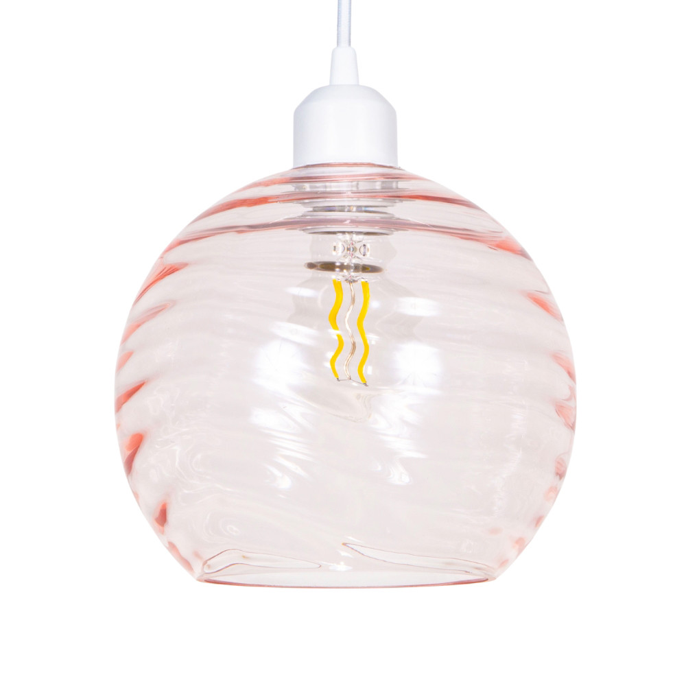Modern Designer Pink Circular Ribbed Glass Non Electric Pendant Lamp Shade by...