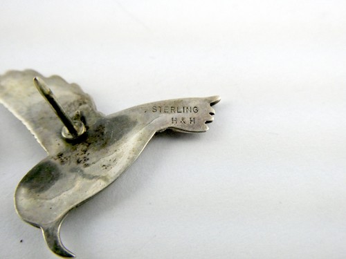 Spilla colibrì firmata vintage a mano e martello H&H in argento sterling 3,5 g 1,25 pollici - Foto 6 di 10