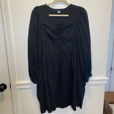 Boho Black Peasant Dress Tie Front Long Sleeve Pockets by Old Navy Size XL