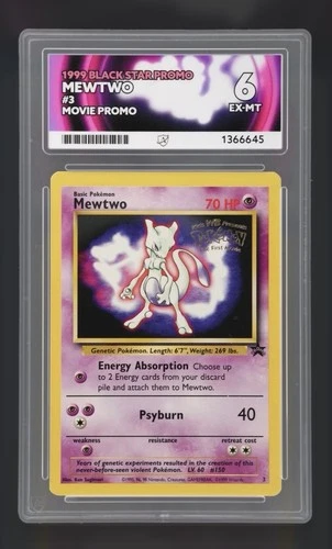 Pokémon 1999 Mewtwo 3 EX-MT 6 Movie Black Star Promo Holo ACE Graded
