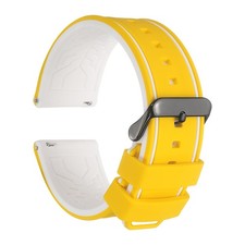 Silicone Watch Bands 24mm Soft Watch Bands with Black Buckle, Yellow White