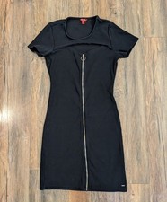Guess Los Angeles Women's Little Black Dress Sz. L Front Zipper Goth Grunge