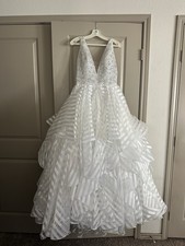 Morilee White Sequin V-Neck Sleeveless Organza Full-Length Ball Gown Size 12