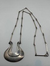 Vintage David Andersen Norway Sterling Silver Modernist Pendant Long Necklace