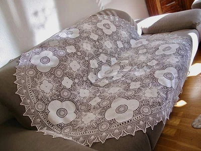 Spanische Häkeldecke Bauerndecke Tischdecke Handarbeit tischfertig Rund 171cm - Bild 1 von 4