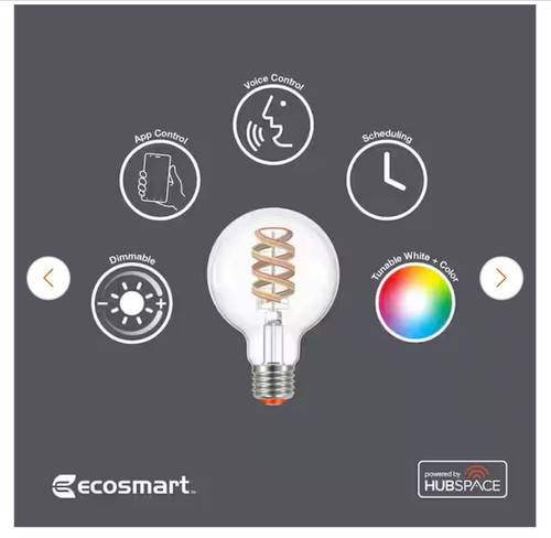 2 PACK EcoSmart Smart G25 Clear Tunable LED Bulb Voice Control HUBSPACE *NEW* - Picture 3 of 10