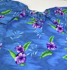 Vintage Hilo Hattie Dress Womens 2XL Blue Hawaiian Floral Muumuu Hawaii 80s