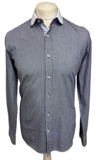 CAVANI House Of 15.5 Medium Navy Check Shirt Long Sleeved White Collar Men's New