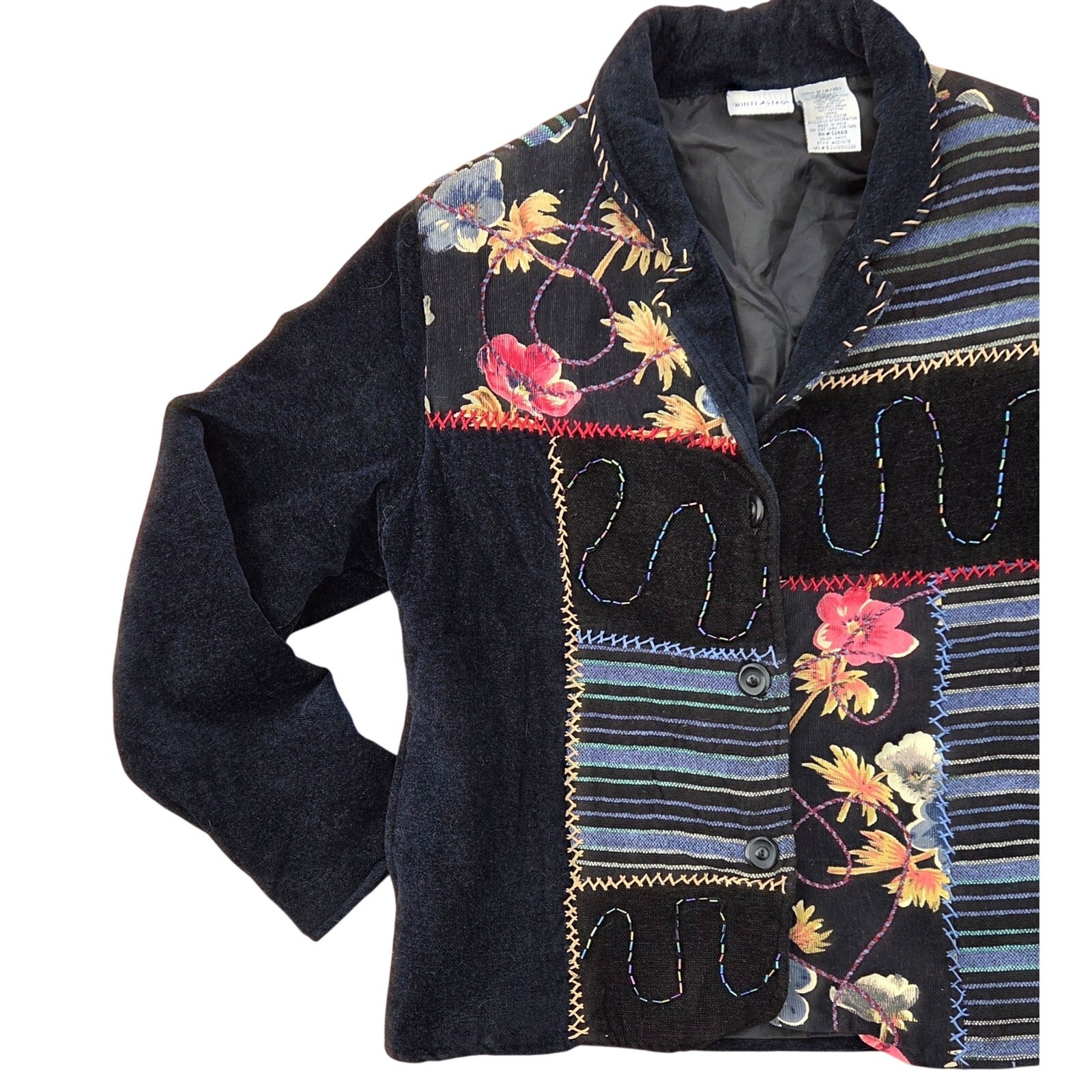 Vintage Patchwork Artisan Jacket Mixed Media Cord… - image 7