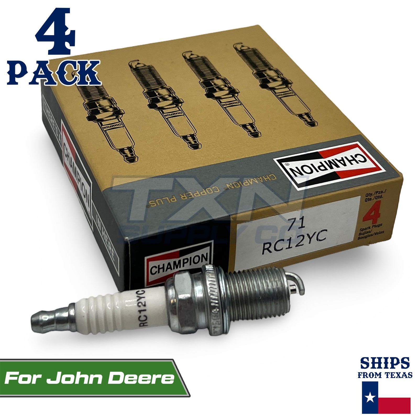 4 Pack Champion Spark Plug - For John Deere Lawn Tractor LT133 M78543