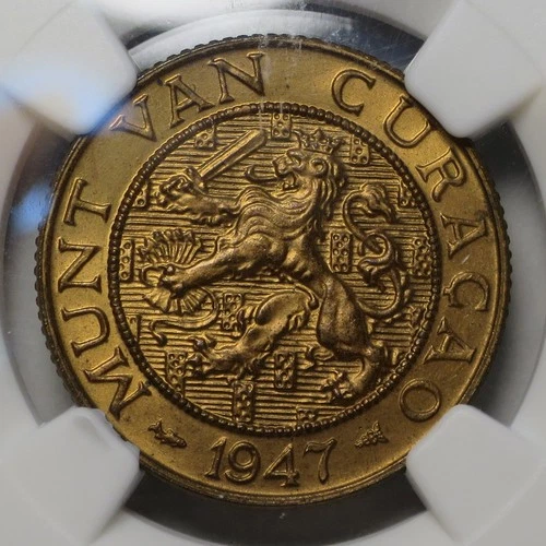 Curacao 1947 2.5 Cents (2 1/2), KM# 42, NGC MS-65 RB