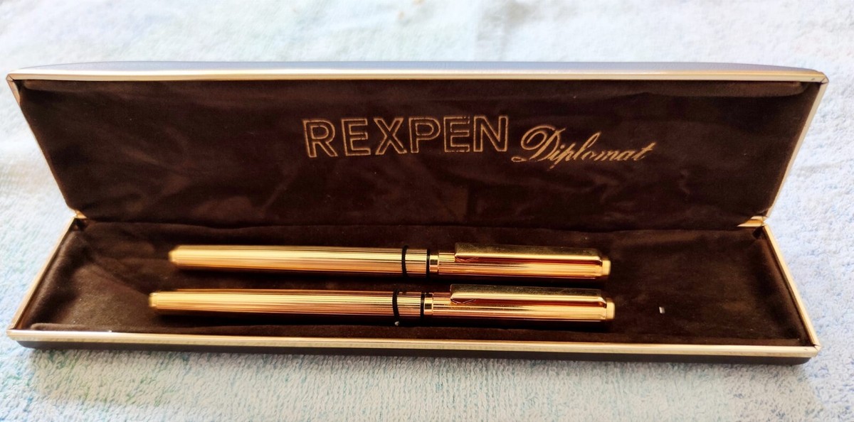 🔴REXPEN DIPLOMAT Fountain pen w/14 C Gold nib & Felt pen in