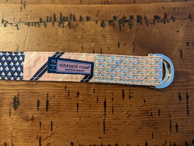 Vineyard Vines Mini Whales Stripes Fabric Silver D-Rings XS belt