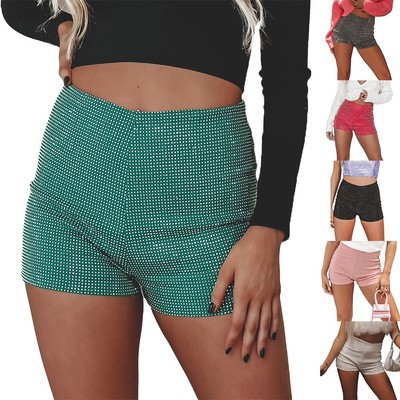 ABEHIK Damen Pailletten Shorts Mit Fransen - Glitzer Hot Pants Für Festival Und Party