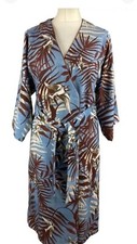 Mango Women’s Blue Bird Swallow Palm Print Wrap Style Belted Dress Small CL6