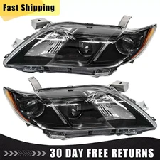 Pair Black Headlight For 2007-2009 Toyota Camry Headlamp Driver & Passenger Side