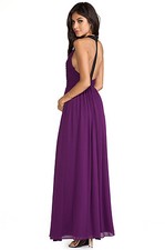 $550 NWT ALICE + OLIVIA Sz10 RUNIE RUCHED LEATHER STRAP T-BACK DRESS PLUM