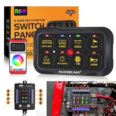 AUXBEAM Multifunction 8 Gang Switch Panel Auxiliary Circuit Control RGB AR-820