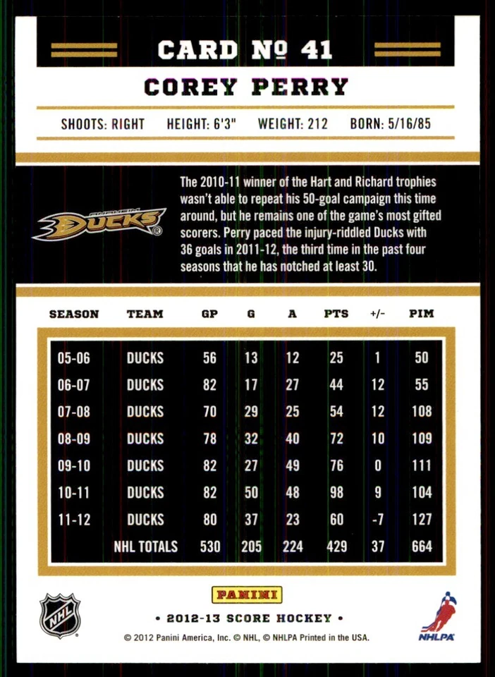 2012-13 Score Corey Perry Anaheim Ducks #41 - Image 2 of 2