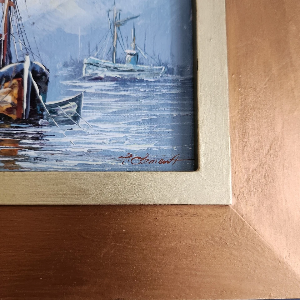 Paisagem marítima óleo sobre tela emoldurada assinada 5x7 - Imagem 3 de 3