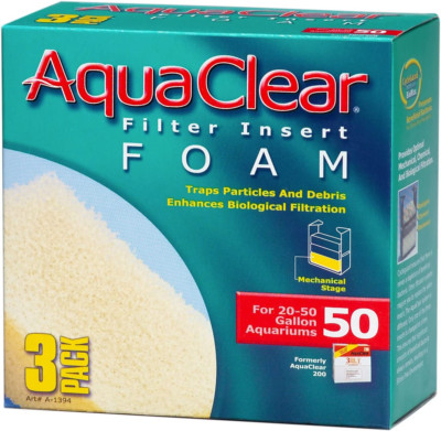 Aquaclear 50 Foam Filter Inserts, Aquarium Filter Replacement Media, 3 Count (Pa