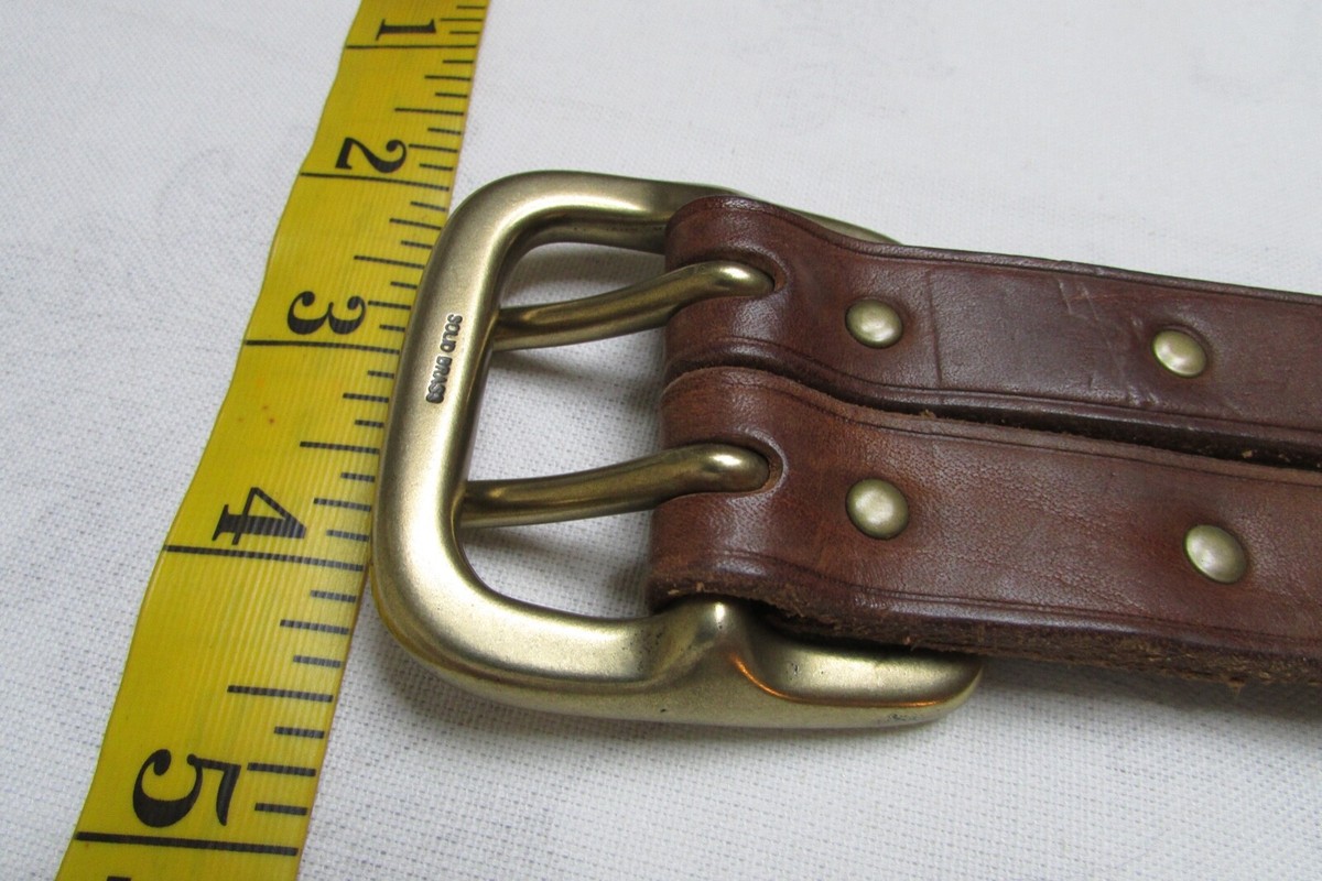 Ralph Lauren Brown Leather Belt Double-Prong Brass Hardware  display picture 1