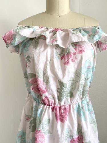 Vintage 80s 90's Women's Dress Floral Cotton Cottage Cottagecore Ruffle - Picture 2 of 5