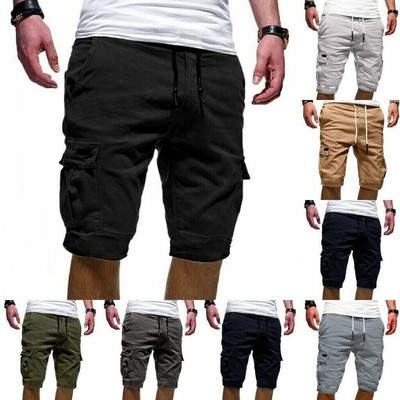 Herren Cargo Shorts Kurze Hose Sommer Bermudas mit Kordelzug Elastische TailleBN