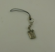 castle cell phone purse charm silvertone on black strap