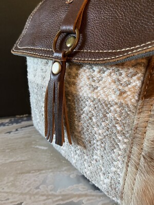 Myra Bag Cowhide Upcycled Canvas Backpack Clutch Western  display picture 3