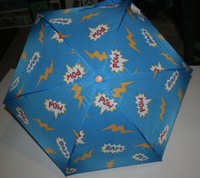 New Gymboree Boys Umbrella Super Hero Blue w Fun Print Bam Pow Lighting Bolts