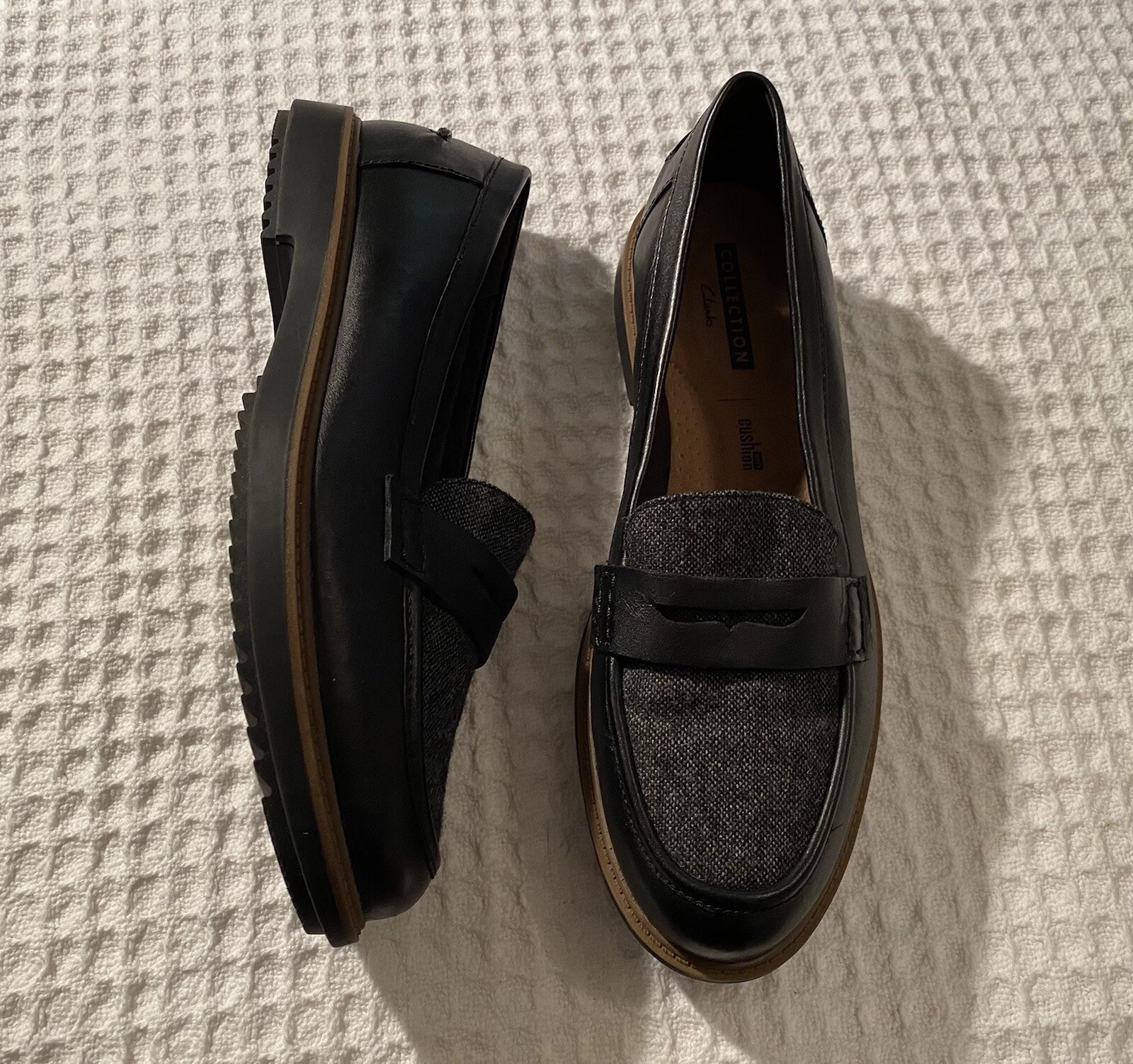 CLARKS Collection Griffin Milly Penny Mocassini Slip on Ballerine Tweed Nero 9 5 M